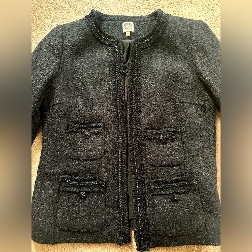 Anne Klein AK Black Silver Sparkle Blazer Jacket Size 4